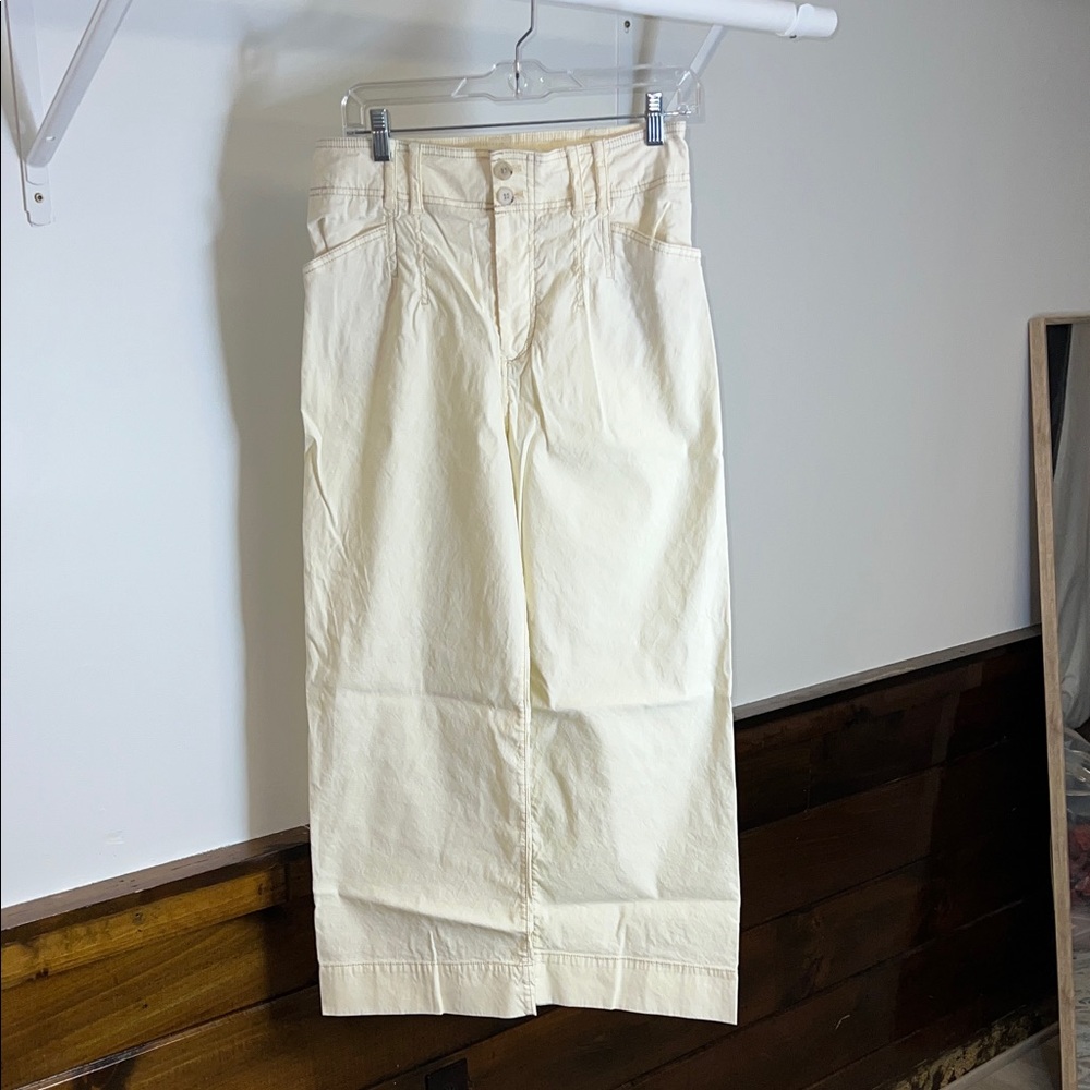 By Anthropologie Cream Wide Leg High Rise Pants- 29